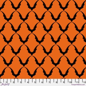 SCAREDY CAT - Bat Ric Rac - Orange - Halloween - Rachel Hauer - 100% cotton quilting fabric yardage - Free Spirit Fabric