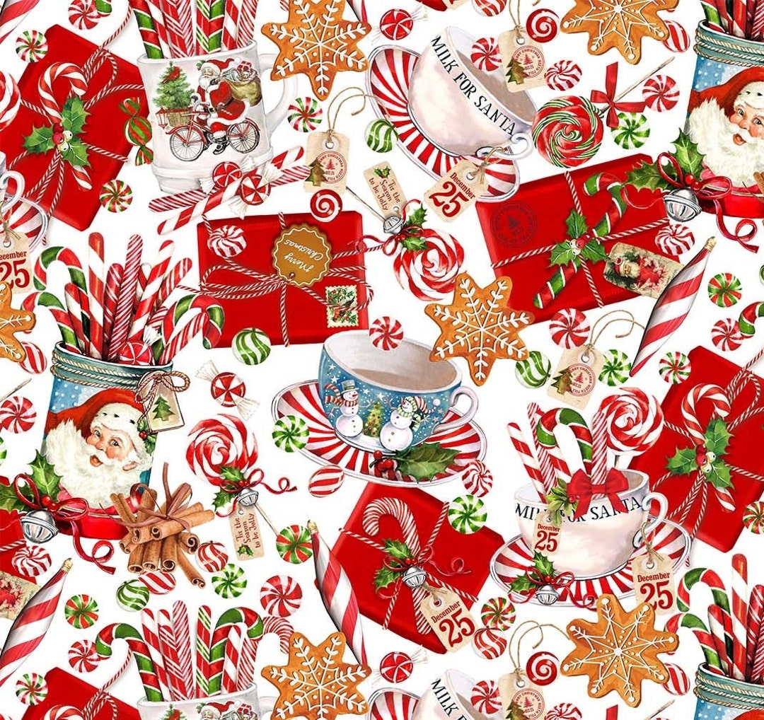 PEPPERMINT CANDY Santa Main White Multi Michel Design Works 100 Cotton