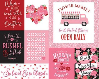 FALLING IN LOVE - Panel - Pink - 24" x 42" - Valentine's day - Dani Mogstad - Riley Blake Designs - cotton quilting fabric