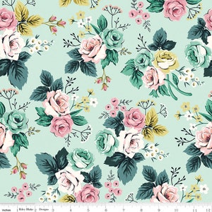 SPLENDOR Main Floral Mint Jen Allyson - new 100% cotton quilting fabric yardage - Riley Blake Designs C9350 Mint