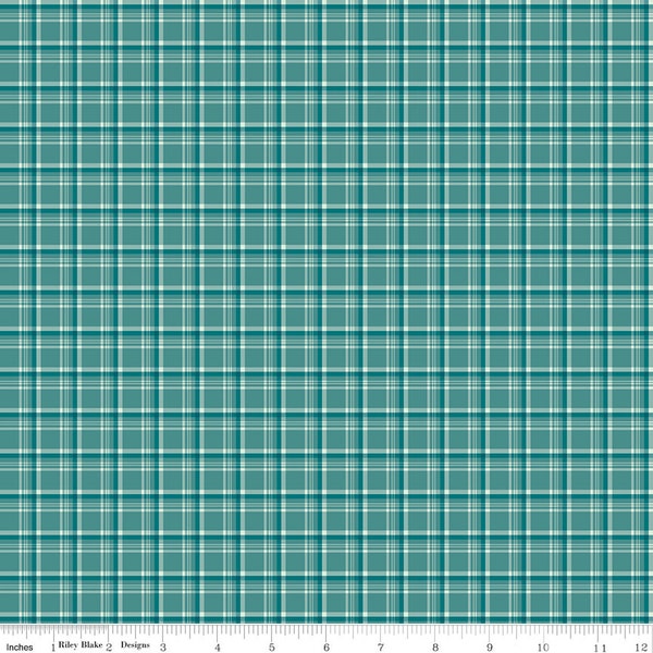 ARRIVAL OF WINTER - Plaid - Teal - Sandy Gervais - 100% cotton quilting fabric yardage - Riley Blake Designs