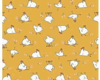 CLUCK CLUCK BLOOM Chickens Gold Teresa Magnuson - Clothworks - 100% cotton quilting fabric