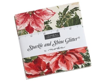 SPARKLE and SHIINE GLITTER 5" x 5" Charm Pack Christmas 100% cotton quilting fabric precut Moda Fabrics