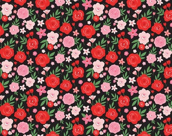 FALLING IN LOVE - Floral - Black - Valentine's day - Dani Mogstad - Riley Blake Designs - cotton quilting fabric