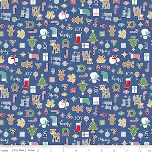 Lori Holt COZY CHRISTMAS Navy Cozy Main cotton quilting fabric, Riley Blake;  Sold by the half yard #C5360 Navy