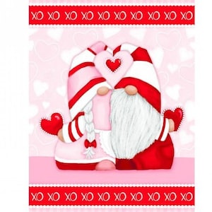 GNOMIE LOVE - Gnome Valentine Panel - 24&quot; x 42&quot; - Shelly Comiskey - Henry Glass - new cotton quilting fabric - Valentines Fabric Panel