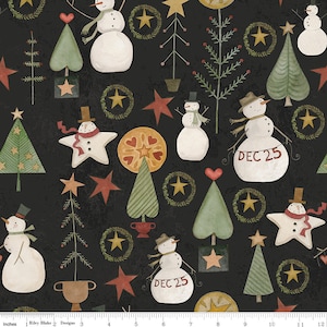 KRINGLE - Jacks and Trees - Charcoal - Teresa Kogut - 100% cotton quilting fabric yardage - Riley Blake Designs - Christmas - Holiday