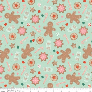 HOLIDAY CHEER - Main - Gingerbread Cookies - Mint - Christmas - My Minds Eye - 100% cotton quilting fabric; Riley Blake Designs