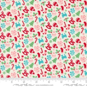 KITTY CHRISTMAS Toy Box Candy Cane Snow White Multi Urban Chiks Christmas Fabric 100% Cotton Quilting Fabric Yardage - Moda Fabrics