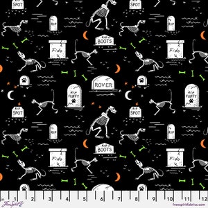 SCAREDY CAT - Pet Cemetary - Black - Halloween - Rachel Hauer - 100% cotton quilting fabric yardage - Free Spirit Fabric