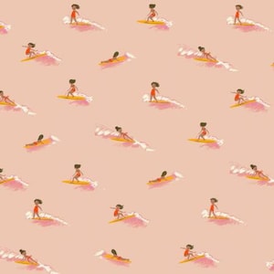 MALIBU - Tiny Surfers - Peach - Heather Ross - new 100% cotton quilting fabric - Windham Fabrics