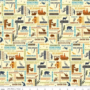 NATIONAL PARKS - Cream Park Text - cotton quilting fabric for Riley Blake Designs C8784