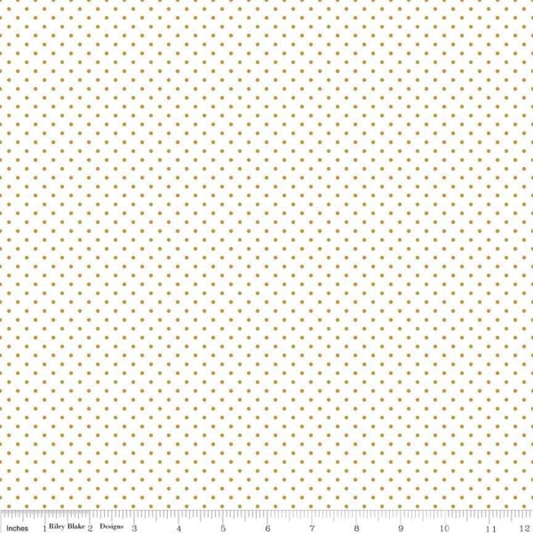 SWISS Dots - White GOLD METALLIC Polka Dots - Riley Blake Designs new 100% cotton quilting fabric