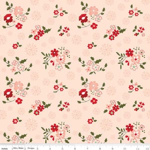 GLISTEN Winter Flowers Blush Christmas Sandy Gervais 100% cotton quilting fabric; Riley Blake Designs