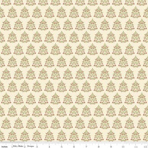 GLISTEN Trees Eggnog Cream Christmas Sandy Gervais 100% cotton quilting fabric; Riley Blake Designs