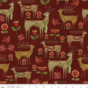KRINGLE - Garden - Red - Burgundy - Teresa Kogut - 100% cotton quilting fabric yardage - Riley Blake Designs - Christmas - Holiday