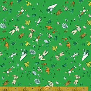 LUCKY RABBIT - Doll Clothes - Green - Heather Ross - 100% Cotton Quilting Fabric Yardage - Windham Fabrics