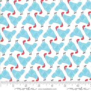 FARM CHARM - Gingiber - White Aqua Chickens - cotton quilting fabric - Moda Fabric