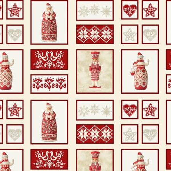 NORDIC NOEL Santa Blocks Cream Jim Shore Christmas - Benartex - 100 % Cotton quilting fabric yardage