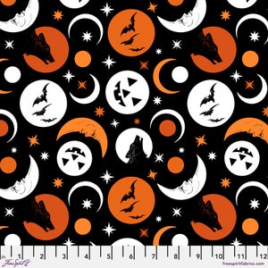 SCAREDY CAT - Howl at The Moon - Black - Halloween - Rachel Hauer - 100% cotton quilting fabric yardage - Free Spirit Fabric