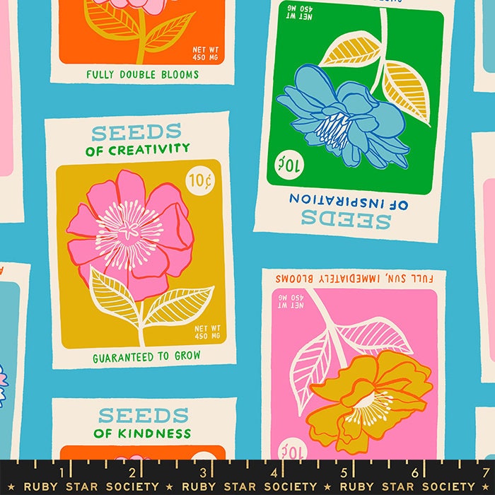 FLOWERLAND Seed Packets Summer Sky - Melody Miller - Ruby Star Society - 100% Cotton quilting fabric yardage - Moda Fabric
