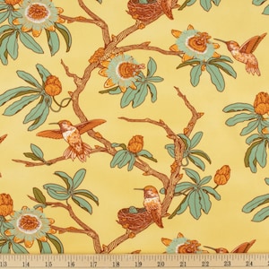 WILD COAST - Passion - Hummingbirds - Tan - POPLIN cotton - Mustard Beetle - 100% organic Cotton Poplin fabric yardage - Birch Fabrics