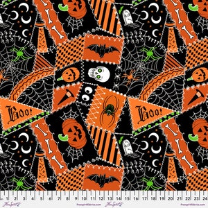 SCAREDY CAT - Crazy Quilt - Orange - Halloween - Rachel Hauer - 100% cotton quilting fabric yardage - Free Spirit Fabric