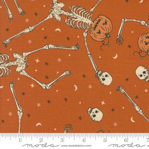 HOME SWEET HAUNT Dancing Pumpkins Skeletons Rust Orange Stacy Iest Hsu Halloween 100% cotton quilting fabric yardage Moda Fabrics