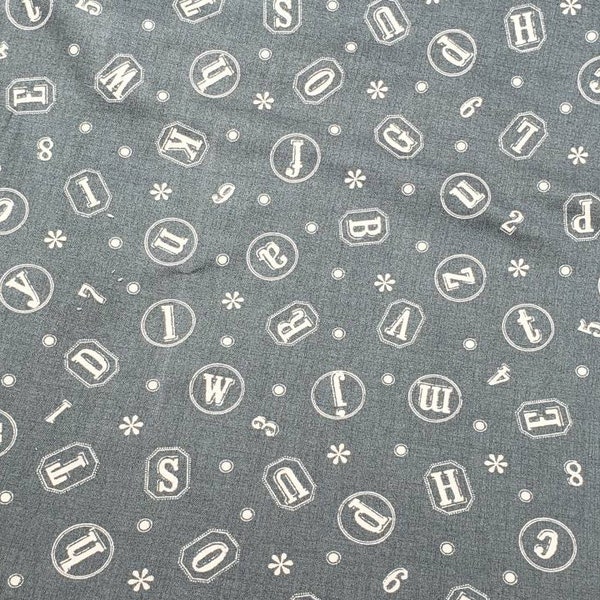 French General Petite Odile Green Blue Alphabet cotton quilting fabric sold by the half yard