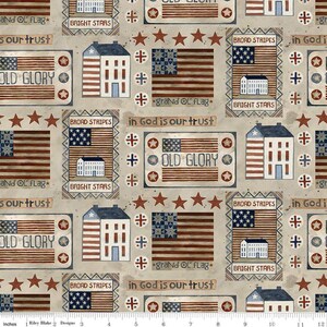 BRIGHT STARS - Houses and Flags - Natural - Teresa Kogut - 100% cotton quilting fabric yardage - Riley Blake Designs