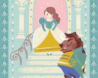 BEAUTY & THE BEAST Blue Panel - Beauty and The Beast - Jill Howarth - 100% cotton quilting fabric - Riley Blake Designs