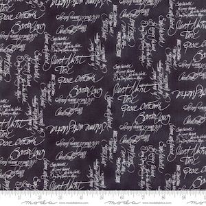 May include: Black fabric with white script text that reads "Peace on Earth", "Santa Claus", "Silent Night Time", and "Christmas".