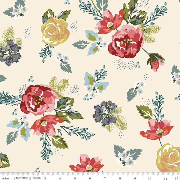 BELLISSIMO GARDENS Main Cream - My Minds Eye - 100% cotton quilting fabric yardage - Riley Blake Designs