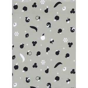 BLACK & WHITE - Disco Fruit Gray - Cotton and Steel - 100% cotton quilting fabric yardage