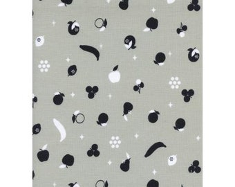 BLACK & WHITE - Disco Fruit Gray - Cotton and Steel - 100% cotton quilting fabric yardage