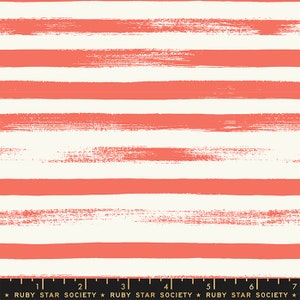 May include: Coral and white striped fabric with a brushstroke design. The fabric features horizontal stripes of coral against a white background. The Ruby Star Society logo is at the bottom.