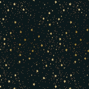 May include: A dark blue background with a scattered pattern of gold stars of different sizes.