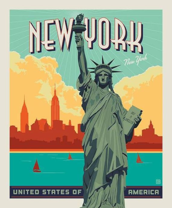 DESTINATION LADY LIBERTY - New York - Panel - Poster Panel - 36" x 42" - 100% cotton quilting fabric - Riley Blake Designs