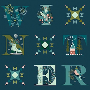 ARRIVAL OF WINTER - Panel 36&quot; x 42&quot; - Navy - Sandy Gervais - 100% cotton quilting fabric yardage - Riley Blake Designs