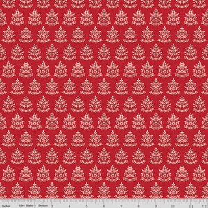 GLISTEN Trees Red Christmas Sandy Gervais 100% cotton quilting fabric; Riley Blake Designs