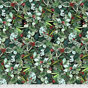 CHRISTMAS TIME - English Holly - Green - Christmas Fabric - Tim Holtz - 100% cotton quilting fabric yardage - Free Spirit fabrics