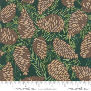 To BE JOLLY - Spruce Green Pinecones - One Canoe Two - 100% cotton quilting fabric yardage - Moda Fabrics - Christmas Fabric