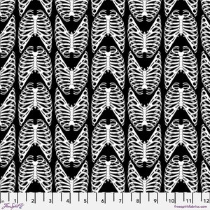 SCAREDY CAT - Rib Bones - Black - Halloween - Rachel Hauer - 100% cotton quilting fabric yardage - Free Spirit Fabric