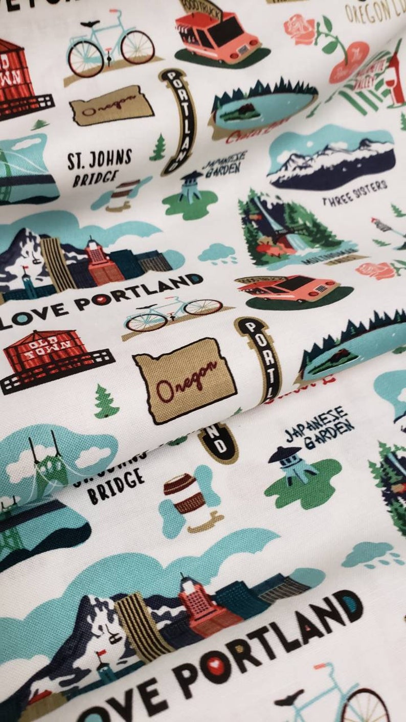 I LOVE OREGON Fabric PORTLAND White 100 Cotton Quilting Etsy