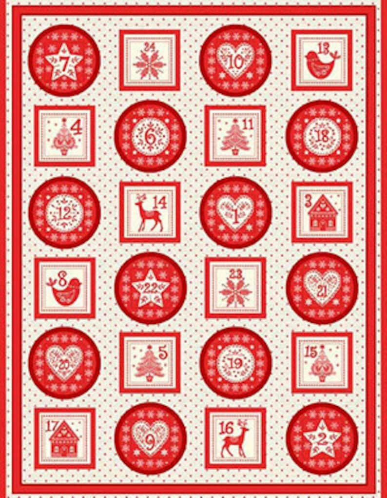 Multi SCANDI CHRISTMAS 2018 Makower UK Andover Fabrics 100 /% Cotton quilting fabric Panel Scandi Advent Calendar Panel