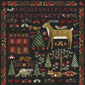 FOR The LOVE of NATURE - Sampler Fabric Panel - Black - 35" x 42" - Teresa Kogut - 100% cotton quilting fabric yardage - Riley Blake Designs