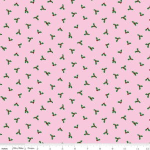 CHRISTMAS JOYS - Holly - Pink - Christmas Fabric - Lindsay Wilkes - Cottage Mama - 100% cotton quilting fabric; Riley Blake Designs