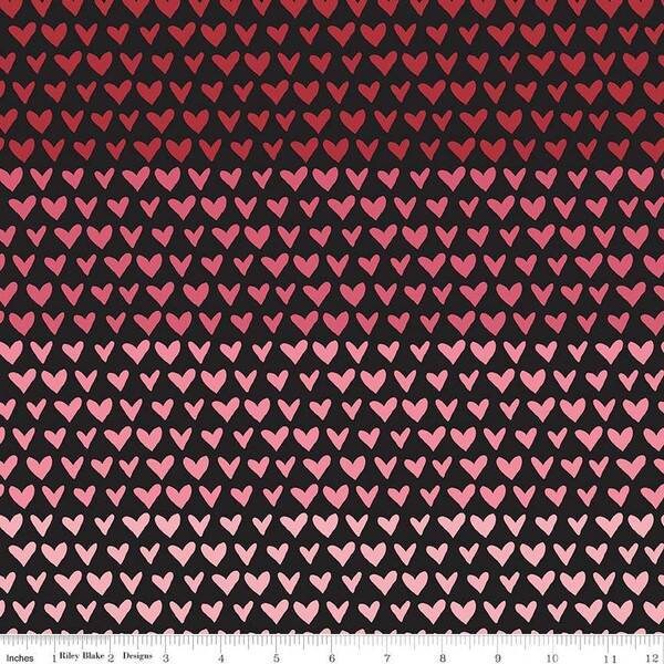 Valentines day - Hello Sweetheart - Gradient Hearts on Black - Echo Park Designs -  Riley Blake Designs - new cotton quilting fabric