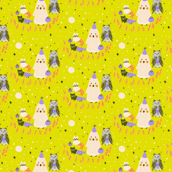 BRING Your OWN BOOS - Ghouls Night - Witches Brew White Pigment - Citron - Halloween - Cotton and Steel - cotton quilting fabric yardage
