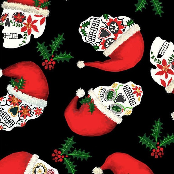 CHRISTMAS SUGAR SKULLS - Black Multi - Timeless Treasures - Christmas - 100% cotton quilting fabric